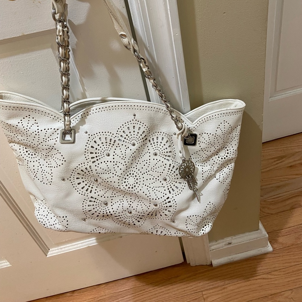 Jessica Simpson White Shoulder Bag with Perforated Design